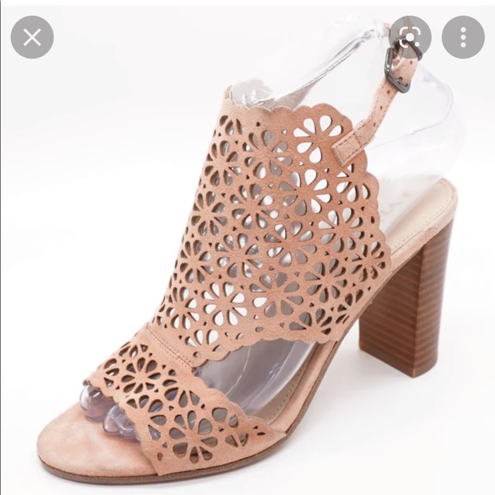 Via Spiga Tan Leather Laser Cutout Heels